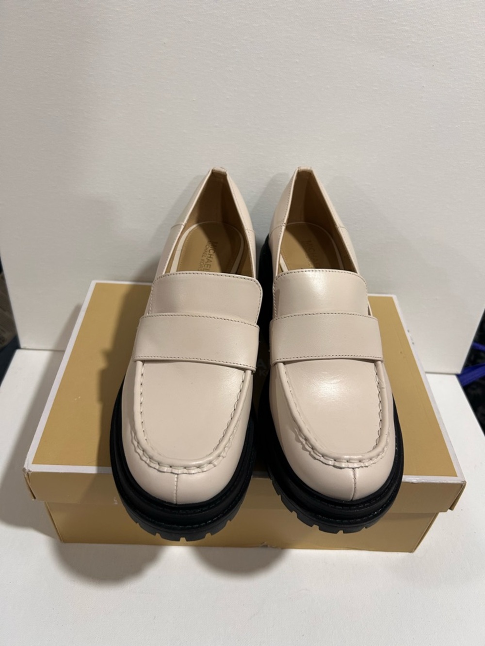 Michael Kors Cream Leather Lug Sole Penny Loafers - Picture 1 of 4